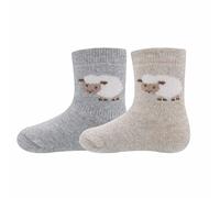 EWERS 2er-Pack Schaf-Socken für Kinder, 2 Paar Kindersocken mit Schäfchen-Motiv, Bio-Baumwolle, GOTS zertifiziert, MADE IN EUROPE, Beige/Grau, Größe 17-18