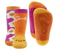 EWERS 2er-Pack Stoppersocken mit Motiv Küken & Ei, Socken mit Antirutschsohle für Mädchen, Anti-Rutsch-Socken mit Gummisohle, MADE IN GERMANY, 2 Paar rutschfeste Kindersocken, Größe 23-24