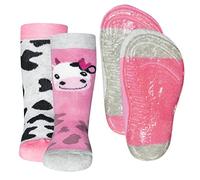 EWERS 2er-Pack Stoppersocken mit Motiv Kuh & Kuhflecken, Socken mit Antirutschsohle für Mädchen, Anti-Rutsch-Socken mit Gummisohle, MADE IN GERMANY, 2 Paar rutschfeste Kindersocken, Größe 19-20