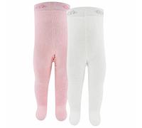 EWERS 2er-Pack THERMO Babystrumpfhose/Kinderstrumpfhose Uni, 2 Strumpfhosen aus Baumwolle mit Innenplüsch und Komfortbündchen, Hellrosa/Beige, Größe 74