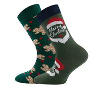 EWERS Socken 2er-Pack Weihnachten - mit Motiv Lebkuchenmann & Weihnachtsmann, 2 Paar Weihnachtssocken für Kinder Damen Herren, Baumwolle, MADE IN GERMANY, Größe 23-26