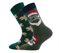 EWERS Socken 2er-Pack Weihnachten - mit Motiv Lebkuchenmann & Weihnachtsmann, 2 Paar Weihnachtssocken für Kinder Damen Herren, Baumwolle, MADE IN GERMANY, Größe 27-30
