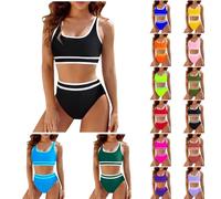 EWFAS Damen Bikini Set Bademode Zweiteiliger Badeanzug Gepolstertes Bikini-Oberteil und High Waist Bikini-Unterteile Bescheidene Badebekleidung Elastische Gerippte Bademode Weicher Sport-Schwimmanzug