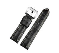 ewgrkba 22 mm, 24 mm, 26 mm, Alligator-strukturiertes Rindsleder-Uhrenarmband, kompatibel mit Panerai Herren-Uhrenarmband in Braun und Blau, Stahl-Dornschließe(Black White silver,26mm)