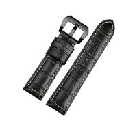 ewgrkba 22 mm, 24 mm, 26 mm, Alligator-strukturiertes Rindsleder-Uhrenarmband, kompatibel mit Panerai Herren-Uhrenarmband in Braun und Blau, Stahl-Dornschließe(Black White black,22mm)