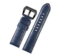 ewgrkba 22 mm, 24 mm, 26 mm, Alligator-strukturiertes Rindsleder-Uhrenarmband, kompatibel mit Panerai Herren-Uhrenarmband in Braun und Blau, Stahl-Dornschließe(Blue white black,26mm)