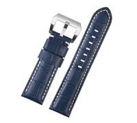 ewgrkba 22 mm, 24 mm, 26 mm, Alligator-strukturiertes Rindsleder-Uhrenarmband, kompatibel mit Panerai Herren-Uhrenarmband in Braun und Blau, Stahl-Dornschließe(Blue white silver,24mm)