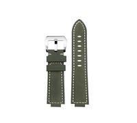 ewgrkba 24 mm Rindsleder-Uhrenarmband, kompatibel mit Casio GST-B400/GST-B200, schwarz-blaues und silberfarbenes/schwarzes Knopfarmband(Armygreen-silver,For GST-B200)