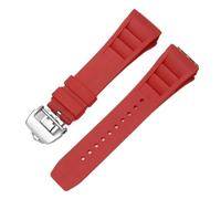 ewgrkba 25 mm schwarzes rotes grünes graues blaues gelbes orangefarbenes Gummiarmband, kompatibel mit Richard Mille-Armband for RM011 Mille-Silikonarmband(Red-silver)