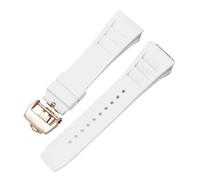 ewgrkba 25 mm schwarzes rotes grünes graues blaues gelbes orangefarbenes Gummiarmband, kompatibel mit Richard Mille-Armband for RM011 Mille-Silikonarmband(White-rose gold)