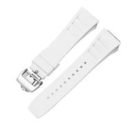 ewgrkba 25 mm schwarzes rotes grünes graues blaues gelbes orangefarbenes Gummiarmband, kompatibel mit Richard Mille-Armband for RM011 Mille-Silikonarmband(White-silver)