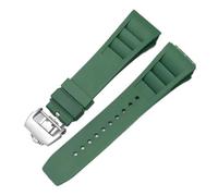 ewgrkba 25 mm schwarzes rotes grünes graues blaues gelbes orangefarbenes Gummiarmband, kompatibel mit Richard Mille-Armband for RM011 Mille-Silikonarmband(Green-silver)