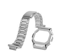ewgrkba G-Refit GM5600 Mod Kit Edelstahlgehäuse Lünette Armband Kompatibel mit Casio GM-5600 Metallarmbandgehäuse G-Shock Herrenarmband + Werkzeuge(Silver case-strap)