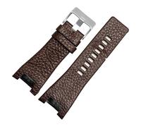 ewgrkba Lederarmband for Uhren, kompatibel mit Diesel DZ1216, DZ1273, DZ4246, DZ4247, DZ4287, Armband for Herren, Armbanduhren, Kerbenband, 32 mm(B Brown silver)