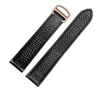 ewgrkba Litschi-Lederarmband, kompatibel mit Cartier TANK SOLO RONDE DE Lychee-Grain-Armband, Leder, 20, 23, 25 mm, Uhrenzubehör(Black-rose gold,17mm)