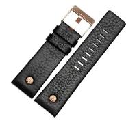 ewgrkba Neues modisches Rindslederarmband mit Nieten-Uhrenarmband, kompatibel mit Diesel DZ7313 DZ7333 7322 7257 4318 7348 7334 Ersatz(Black x rose gold,24mm)