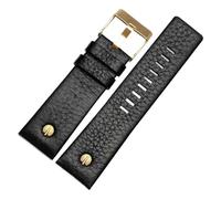 ewgrkba Neues modisches Rindslederarmband mit Nieten-Uhrenarmband, kompatibel mit Diesel DZ7313 DZ7333 7322 7257 4318 7348 7334 Ersatz(Black Gold buckle,28mm)
