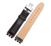 ewgrkba Uhrenarmband aus echtem Leder, kompatibel mit SWATCH YCS YAS YGS IRONY, weiches Rindsleder-Armband, 17 mm, 19 mm, Herren- und Damen-Armband mit Faltschließe(A Black red S Fold,19mm)