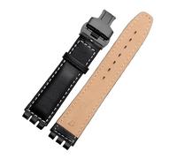 ewgrkba Uhrenarmband aus echtem Leder, kompatibel mit SWATCH YCS YAS YGS IRONY, weiches Rindsleder-Armband, 17 mm, 19 mm, Herren- und Damen-Armband mit Faltschließe(A Black W B Folding,17mm)