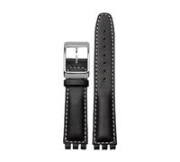 ewgrkba Uhrenarmband aus echtem Leder, kompatibel mit SWATCH YCS YAS YGS IRONY, weiches Rindsleder-Armband, 17 mm, 19 mm, Herren- und Damen-Armband mit Faltschließe(A Black W silver PIN,17mm)