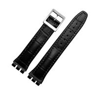 ewgrkba Uhrenarmband aus echtem Leder, kompatibel mit SWATCH YCS YAS YGS IRONY, weiches Rindsleder-Armband, 17 mm, 19 mm, Herren- und Damen-Armband mit Faltschließe(B Black silver PIN,17mm)