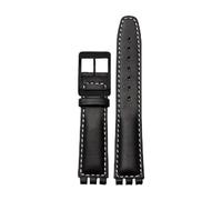 ewgrkba Uhrenarmband aus echtem Leder, kompatibel mit SWATCH YCS YAS YGS IRONY, weiches Rindsleder-Armband, 17 mm, 19 mm, Herren- und Damen-Armband mit Faltschließe(A Black W Black PIN,19mm)