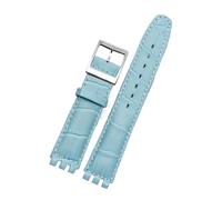 ewgrkba Uhrenarmband aus echtem Leder, kompatibel mit SWATCH YCS YAS YGS IRONY, weiches Rindsleder-Armband, 17 mm, 19 mm, Herren- und Damen-Armband mit Faltschließe(B Sky blue silver,17mm)