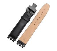 ewgrkba Uhrenarmband aus echtem Leder, kompatibel mit SWATCH YCS YAS YGS IRONY, weiches Rindsleder-Armband, 17 mm, 19 mm, Herren- und Damen-Armband mit Faltschließe(A Black BK Folding,17mm)