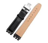 ewgrkba Uhrenarmband aus echtem Leder, kompatibel mit SWATCH YCS YAS YGS IRONY, weiches Rindsleder-Armband, 17 mm, 19 mm, Herren- und Damen-Armband mit Faltschließe(A Black W S Folding,17mm)