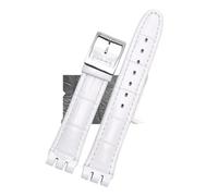 ewgrkba Uhrenarmband aus echtem Leder, kompatibel mit SWATCH YCS YAS YGS IRONY, weiches Rindsleder-Armband, 17 mm, 19 mm, Herren- und Damen-Armband mit Faltschließe(B white silver PIN,17mm)