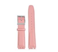 ewgrkba Uhrenarmband aus echtem Leder, kompatibel mit SWATCH YCS YAS YGS IRONY, weiches Rindsleder-Armband, 17 mm, 19 mm, Herren- und Damen-Armband mit Faltschließe(A pink silver PIN,17mm)