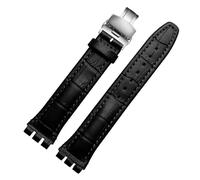 ewgrkba Uhrenarmband aus echtem Leder, kompatibel mit SWATCH YCS YAS YGS IRONY, weiches Rindsleder-Armband, 17 mm, 19 mm, Herren- und Damen-Armband mit Faltschließe(B Black SK Folding,17mm)