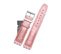 ewgrkba Uhrenarmband aus echtem Leder, kompatibel mit SWATCH YCS YAS YGS IRONY, weiches Rindsleder-Armband, 17 mm, 19 mm, Herren- und Damen-Armband mit Faltschließe(B pink silver PIN,17mm)