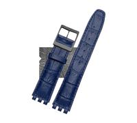 ewgrkba Uhrenarmband aus echtem Leder, kompatibel mit SWATCH YCS YAS YGS IRONY, weiches Rindsleder-Armband, 17 mm, 19 mm, Herren- und Damen-Armband mit Faltschließe(Dark blue black PIN,17mm)