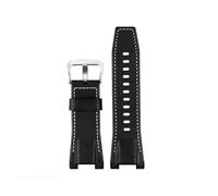ewgrkba Watch Strap Compatible With Casio GST-S100G / S110 / S130L / W100G / W110 / 210B / 400G / 410 / Wristband 26 * 14mm Men's Leather WatchBand(Black white silver)