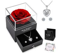 Ewige Echte Konservierte Rose geschenk valentinstag für sie frauen mit Halskette und Ohrringe rot Geschenkbox Rose Schmuck Geschenkbox Rose Geschenk Kit zum mutter geschenke für Mutter sie, Ehefrau