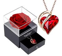 Ewige Rose Box,Infinity Rosen mit Rubin Kette,Konservierte Rote Echte Rose Geschenk,925 Sterling Silber Damen Kristall Herz Halskette,Frauen Anhänger Geschenk am Valentinstag,Weihnacht,Muttertag