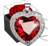 Ewige Rose Kette Silber 925 Rubin Herz Halskette Geschenkbox Weihnacht