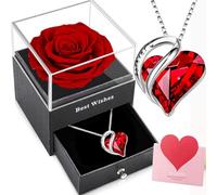 Ewige Rose mit Kette Damen Silber 925,Infinity Roses mit Rubin Geburtsstein kette,Konservierte Blumen Geschenkbox,Rote Kristall Herz Halskette,Frauen Anhänger am Valentinstag Weihnacht Muttertag