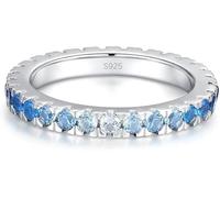 Ewigkeitsring aus 925 Sterling Silber mit Blauen Kristallen - Damenring Hochglanzpoliert, Ring Saphir und Türkis Blautöne - Eleganter Stapelring (Silber, 58)