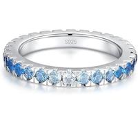 Ewigkeitsring aus 925 Sterling Silber mit Blauen Steinen - Damenring Hochglanzpoliert, Ring Saphir und Türkis Blautöne - Eleganter Stapelring