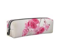 EWQrtyy Federmäppchen aus Leder, mit rosa Blumen, Reißverschluss, Zubehörhalter, Schreibwaren-Tasche, Geschenk zum Schulanfang, silber, Einheitsgröße, Kosmetiktasche