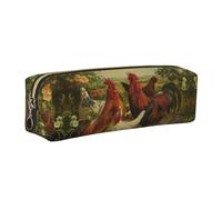 EWQrtyy Federmäppchen aus Leder, Motiv: Hühner und Bauernhof, mit Reißverschluss, Zubehörhalter, Schreibwarentasche, Geschenk für den Schulanfang, gold, Einheitsgröße, Kosmetiktasche