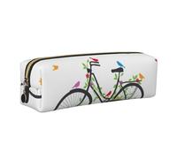 EWQrtyy Federmäppchen aus Leder, Motiv: Vögel und Blumen auf Fahrrädern, mit Reißverschluss, Zubehörhalter, Schreibwaren-Tasche, Geschenk für den Schulanfang, gold, Einheitsgröße, Kosmetiktasche