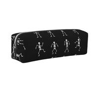 EWQrtyy Interessantes Federmäppchen aus Leder mit Skelett-Druck, Reißverschluss-Tasche, Zubehörhalter, Schreibwaren-Tasche, Geschenk zum Schulanfang, silber, Einheitsgröße, Kosmetiktasche