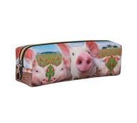 EWQrtyy Lustiges Federmäppchen aus Leder mit niedlichem Schweine-Druck, Reißverschluss-Tasche, Zubehörhalter, Schreibwaren-Tasche, Geschenk zum Schulanfang, gold, Einheitsgröße, Kosmetiktasche