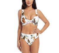 EWQrtyy Zweiteiliger Bikini für Damen, Motiv: Katze, Schmetterling, überkreuzte Vorderseite, Badeanzug mit abnehmbarem, gepolstertem Oberteil, Schwarz , L