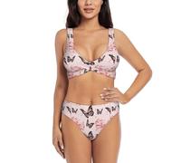 EWQrtyy Zweiteiliger Bikini für Damen, Schmetterlingsmotiv, überkreuzte Vorderseite, Badeanzug mit abnehmbarem, gepolstertem Oberteil, Schwarz , M