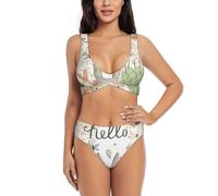 EWQrtyy Zweiteiliger Bikini mit niedlichem Kaninchen, Schmetterling und Blumen, überkreuzte Vorderseite, Badeanzug mit abnehmbarem, gepolstertem Oberteil, Schwarz , XL