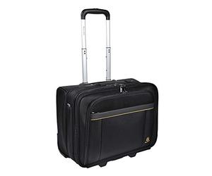 Exacompta 18534E Premium Reisetasche Exatrolley mit 4 Hauptfächern vielen Innentaschen 2 USB Anschlüsse und ausziehbarem Trollygriff wasserabweisend ideal für Privat- und Geschäftsreisen, schwarz